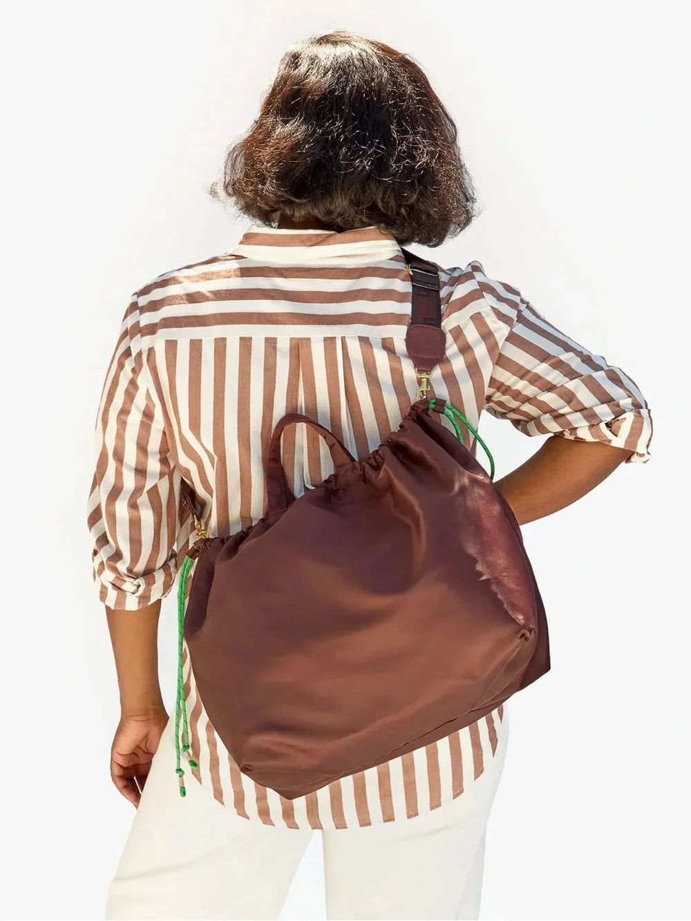 Clare V Sac Tout in Brown Nylon with Green Accents - Picture 3 of 7